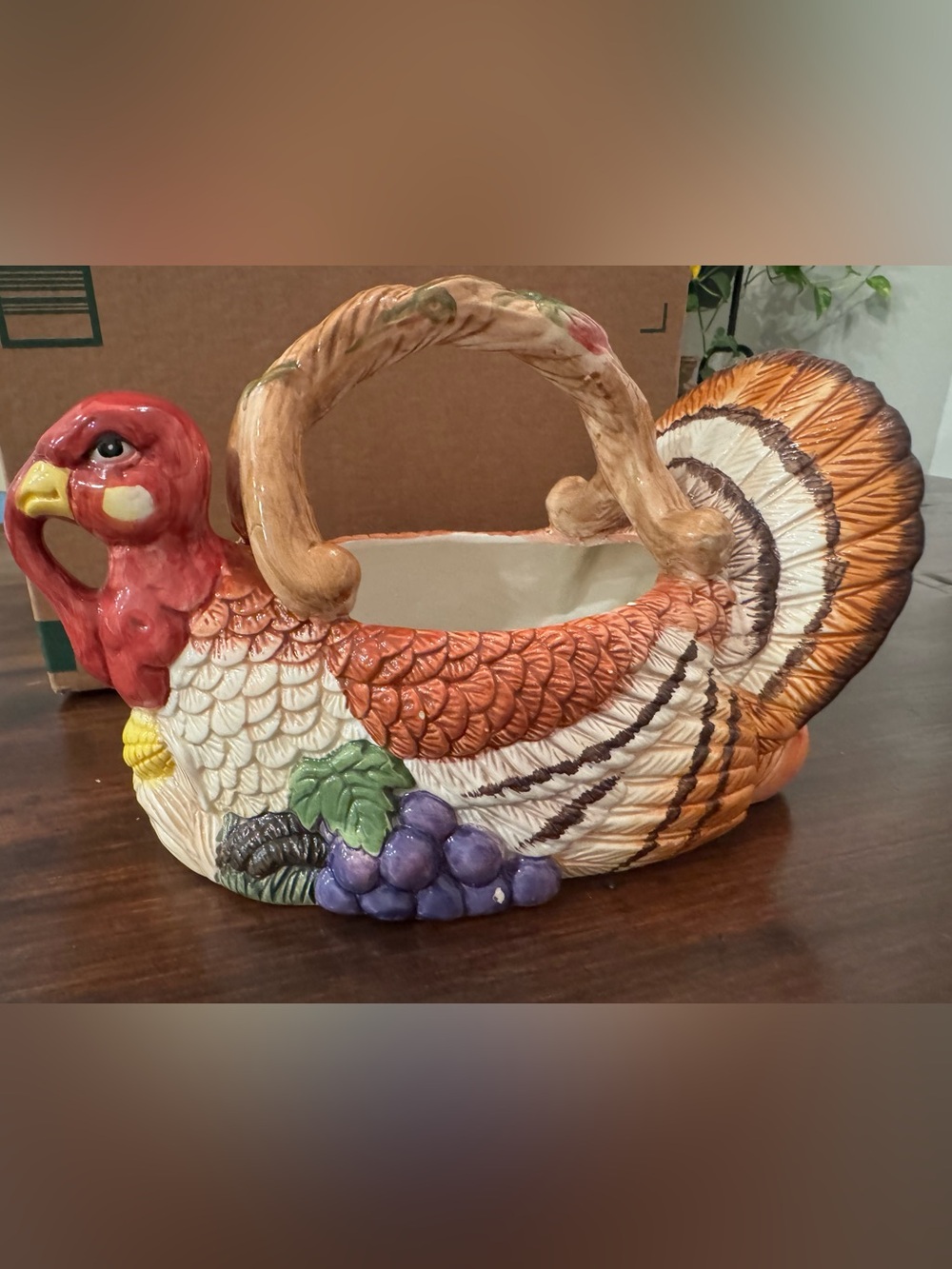 Vintage 1991 jay import Ceramic Turkey Basket Thanksgiving Centerpiece 11”
